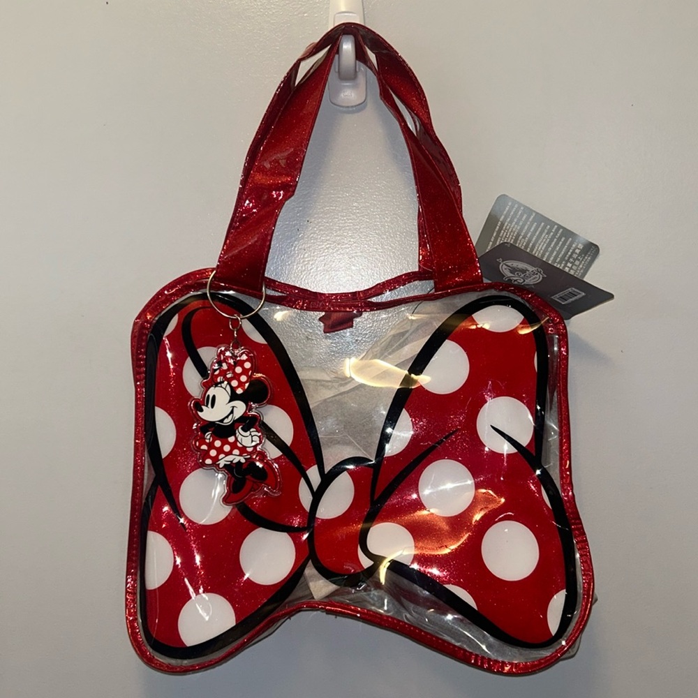 "NWT" Disney Store Clear Minnie Mouse Tote/Purse With Minnie Key Chain